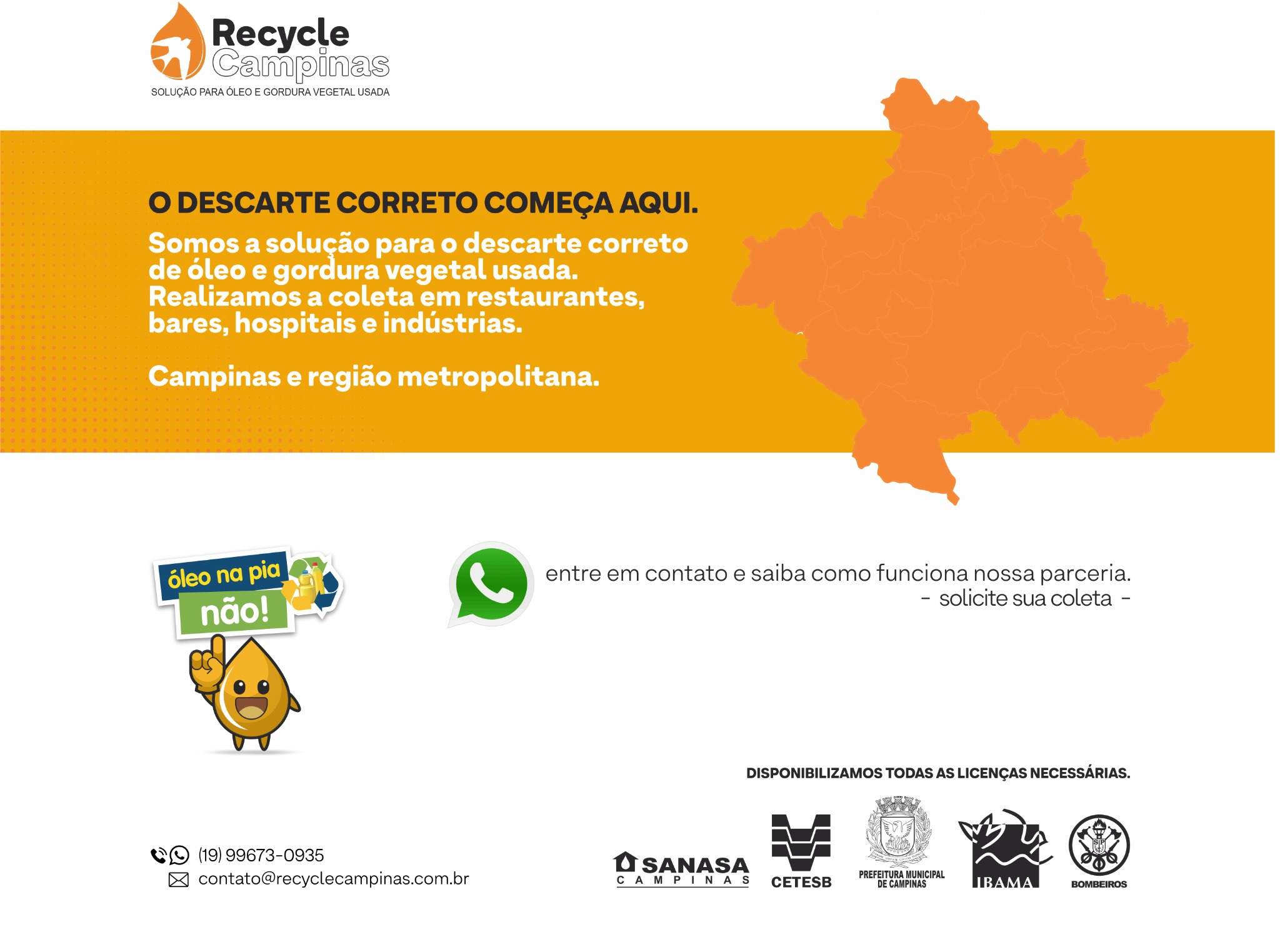 Recycle Campinas - coleta de óleo e gordura vegetal usada